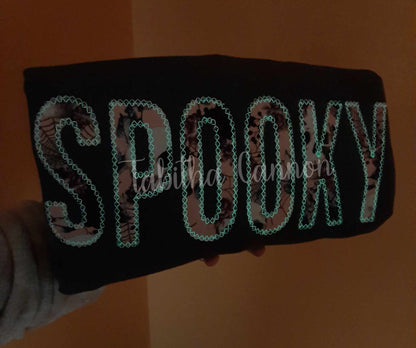 Halloween word/name shirt (glow in the dark thread)