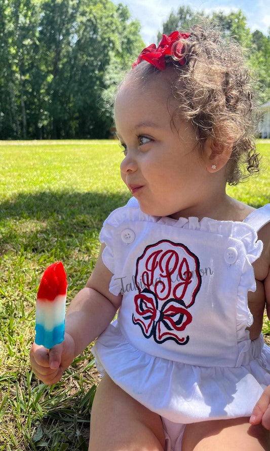 Monogram Red, White, and Blue bow Sunsuit