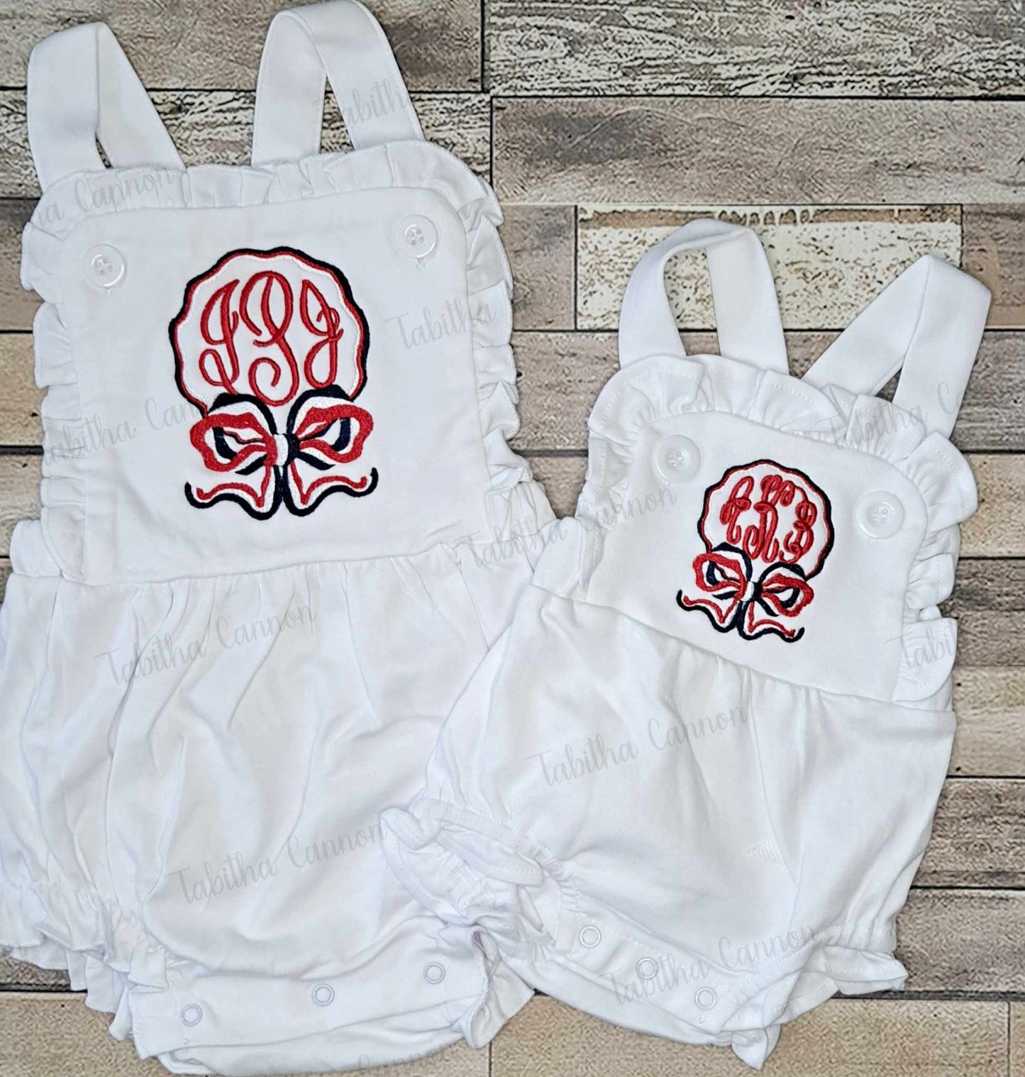 Monogram Red, White, and Blue bow Sunsuit