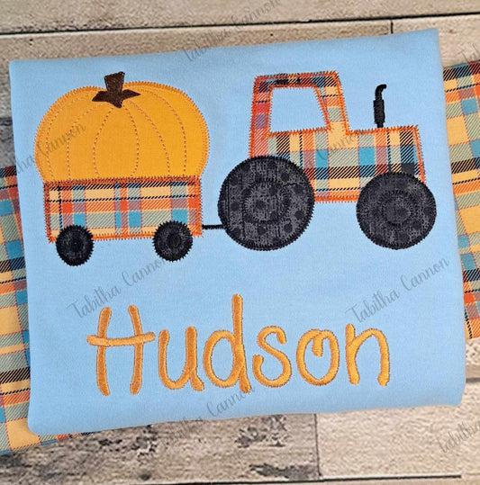 Tractor with pumpkin shirt