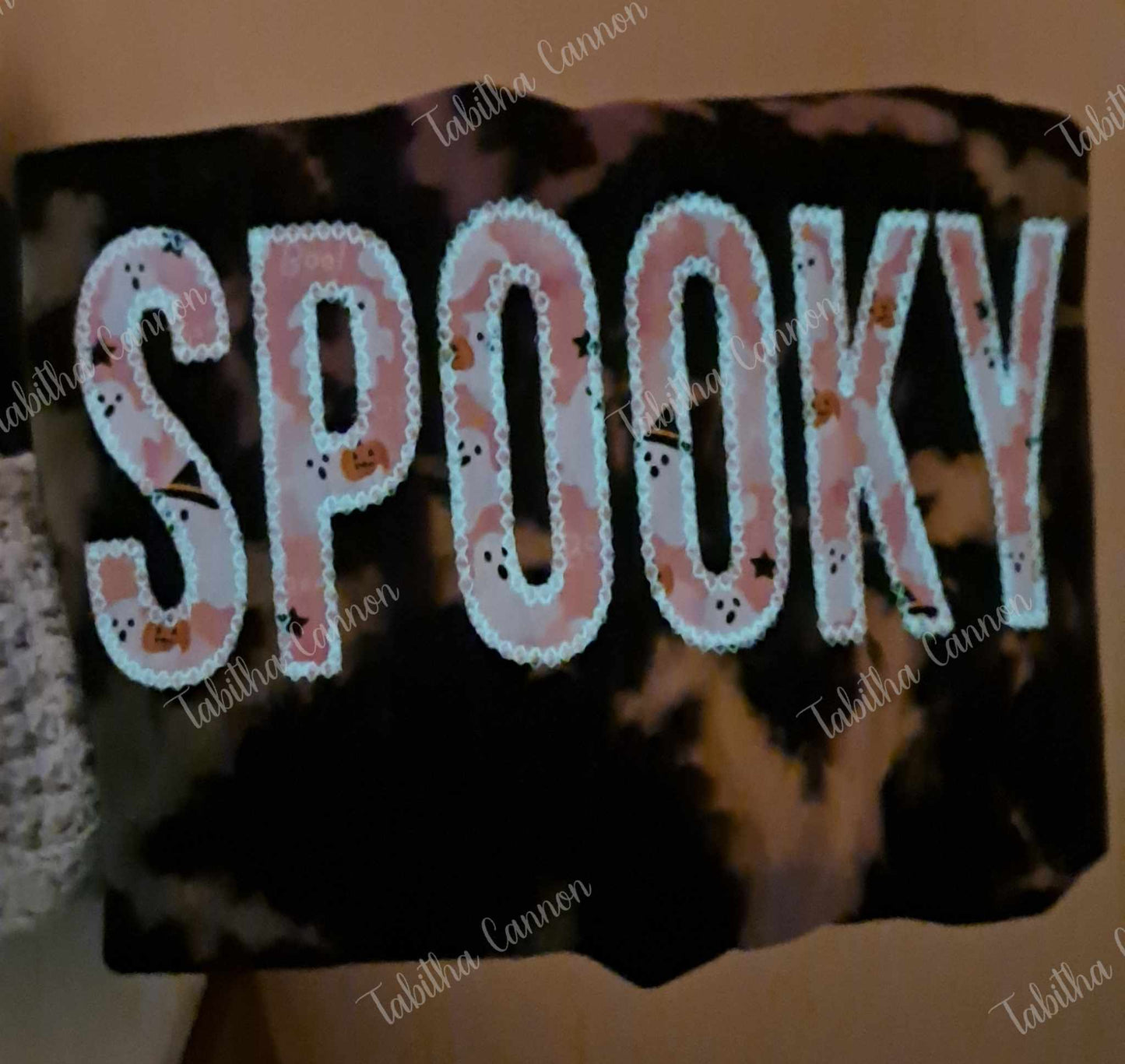 Halloween word/name shirt (glow in the dark thread)