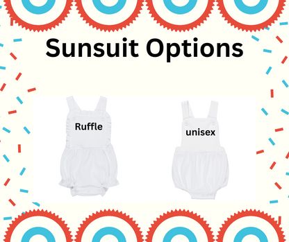 Pups with banner Sunsuit